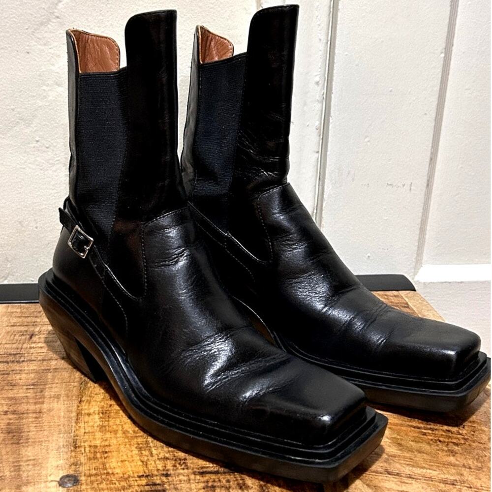 Zara Heeled Leather Square Toe Ankle Boots, 37 Black - Picture 5 of 11